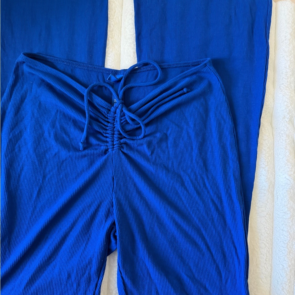 Skims Cobalt Blue Ribbed Flare Pants with Front Drawstring - Picture 3 of 5